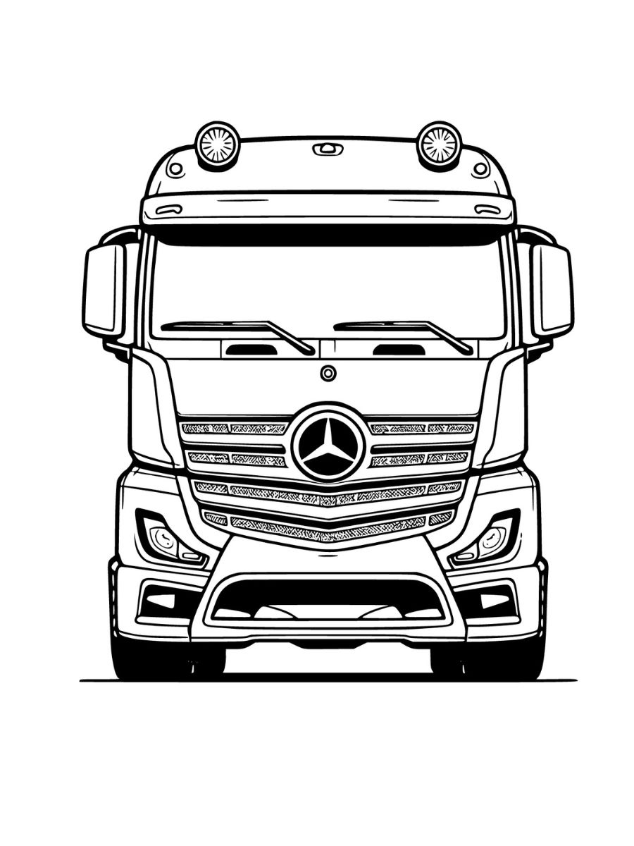 Desenhos de caminhão Mercedes para colorir e imprimir para crianças