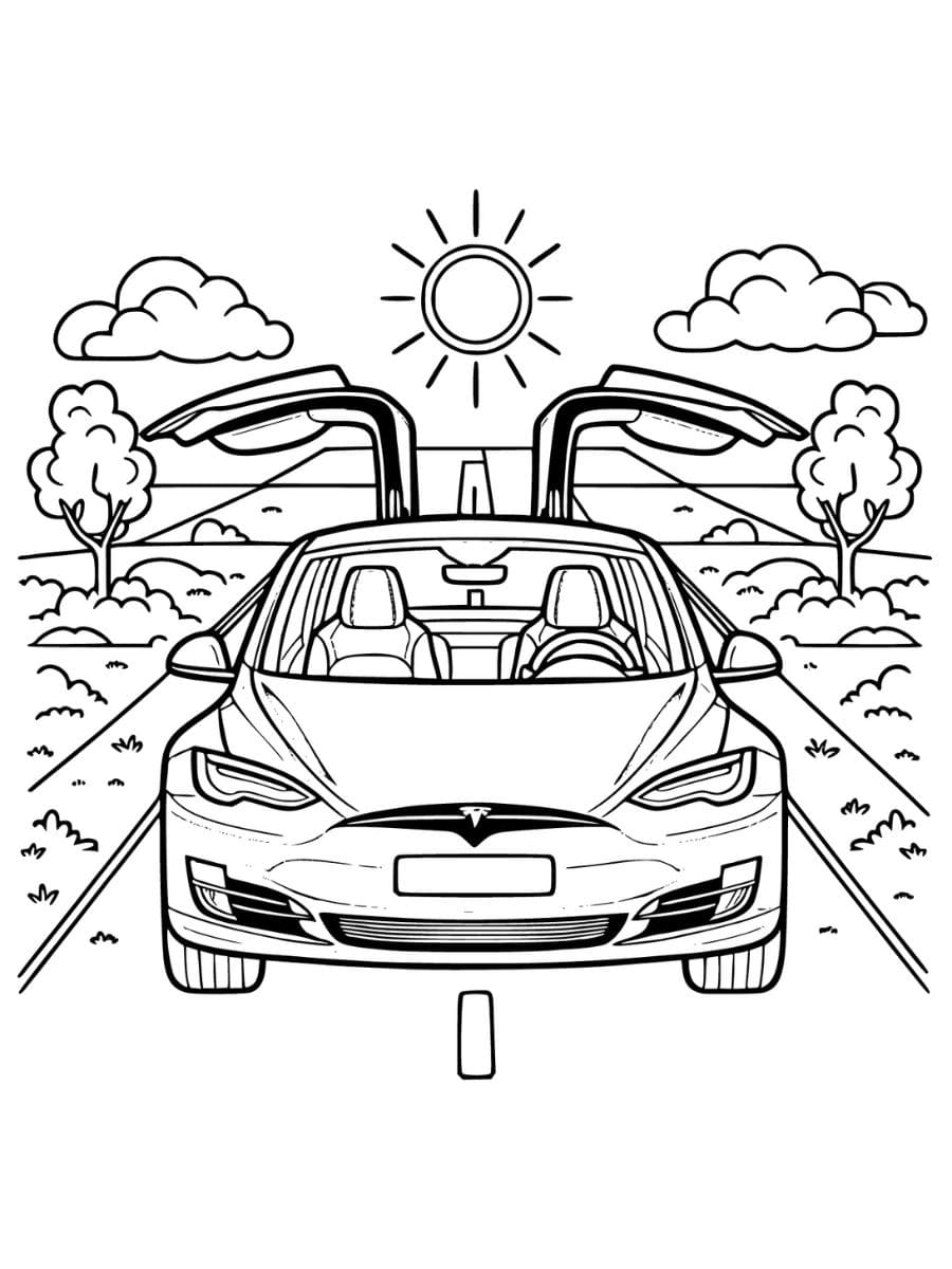 Tesla com portas abertas em asa de falcão para colorir