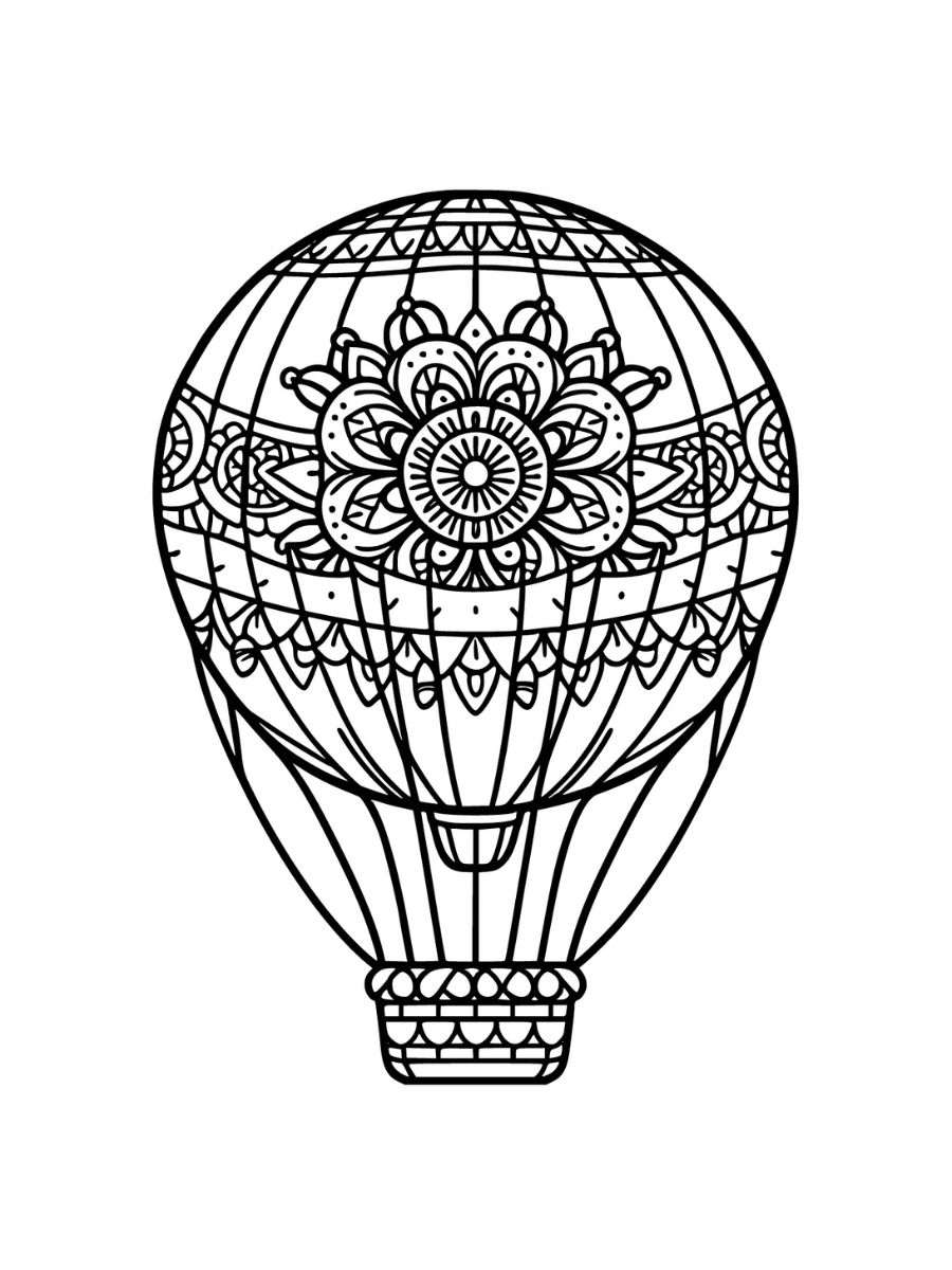 balão de ar quente para colorir com intrincados padrões de mandala