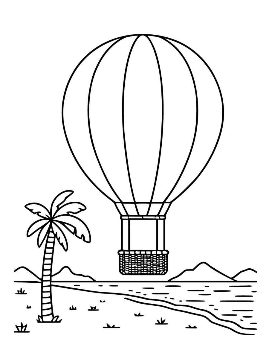 balão de ar quente para colorir na praia
