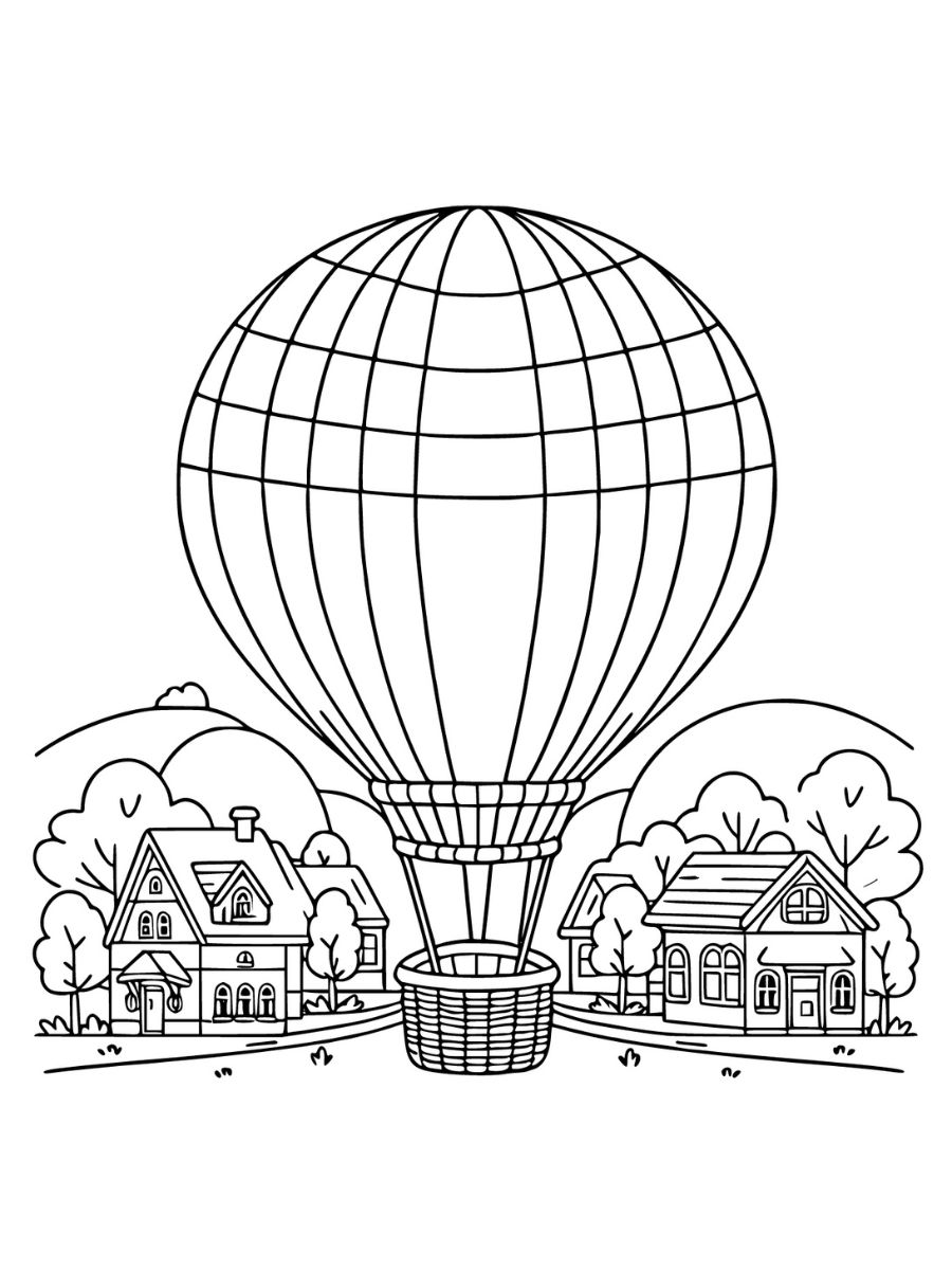 balão de ar quente para colorir uma cidade