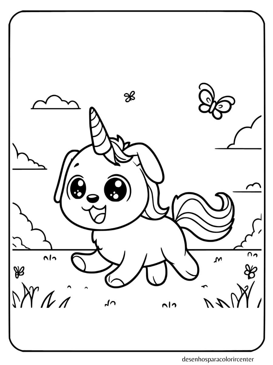 cachorro unicornio para colorir animado
