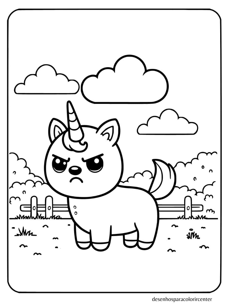 cachorro unicornio para colorir irritado