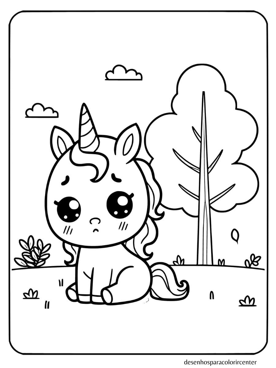 cachorro unicornio para colorir preocupado