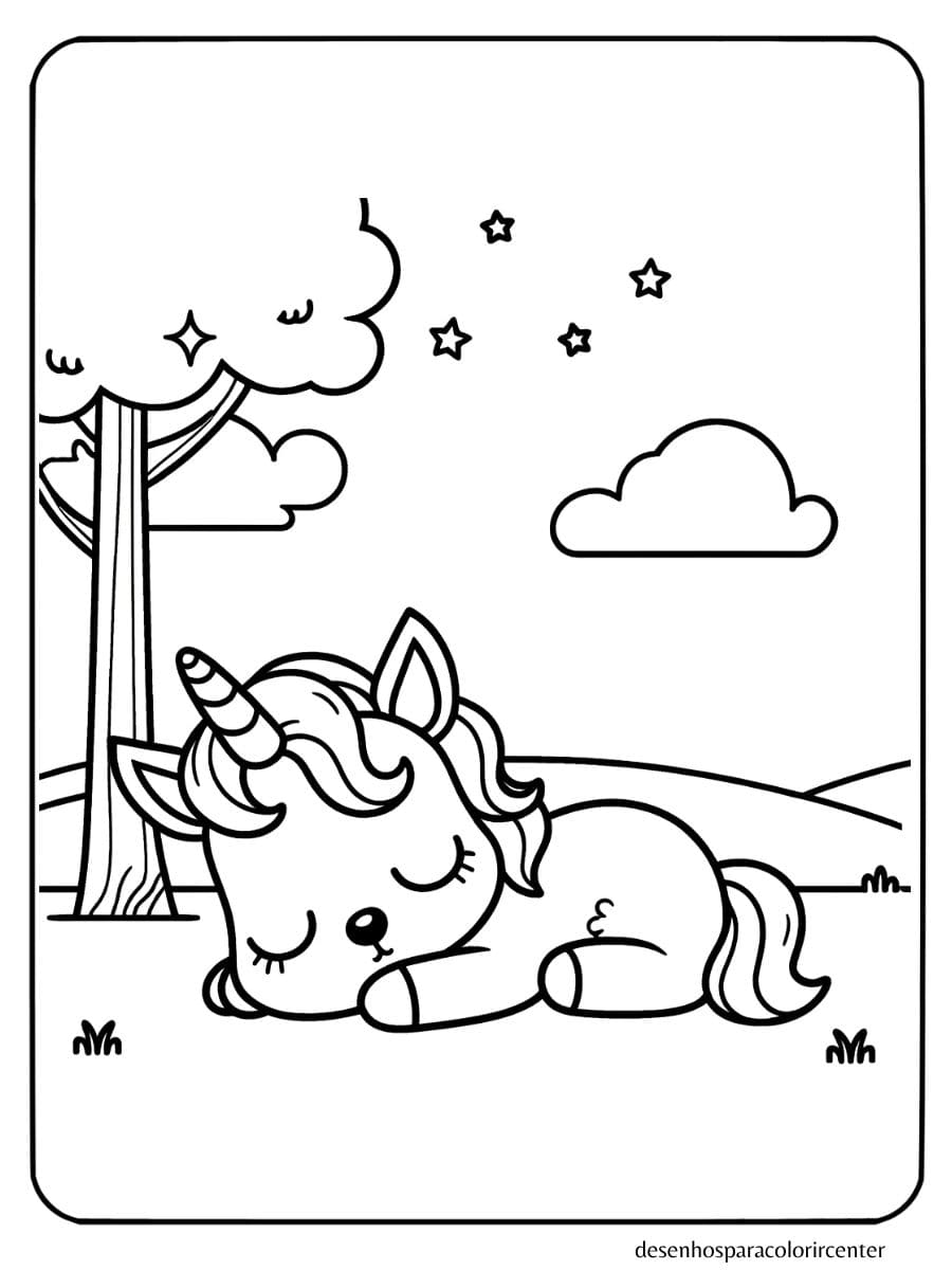 cachorro unicornio para colorir sonolento
