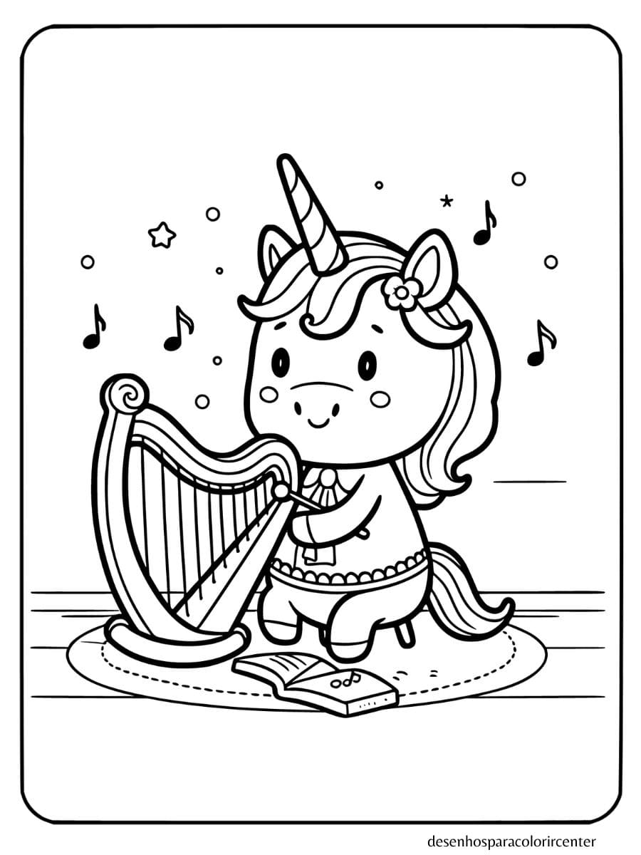 unicornio para colorir tocando música