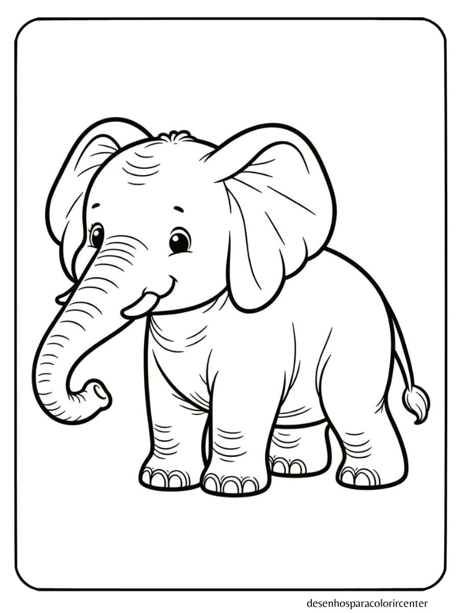 elefante para colorir com uma expressão amigável