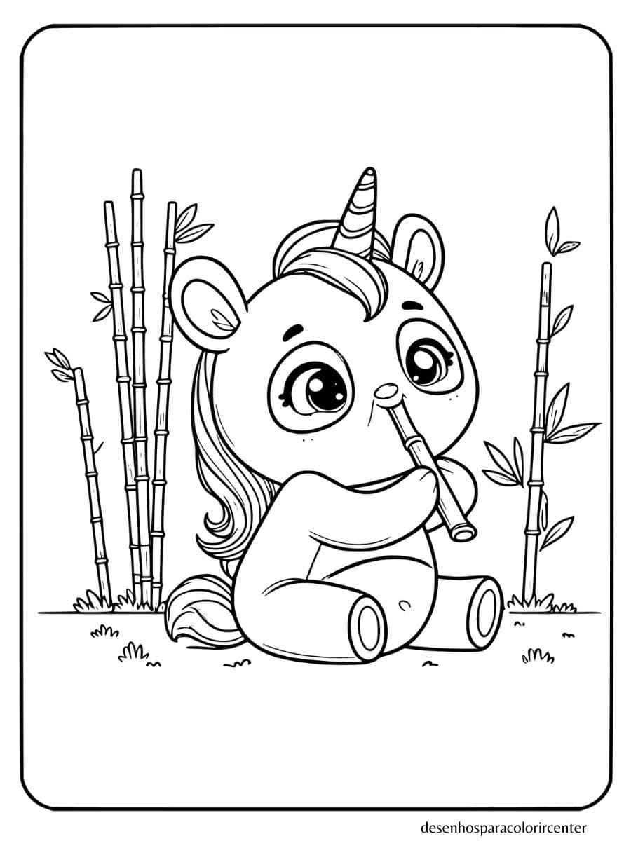 panda unicornio para colorir comendo bambu