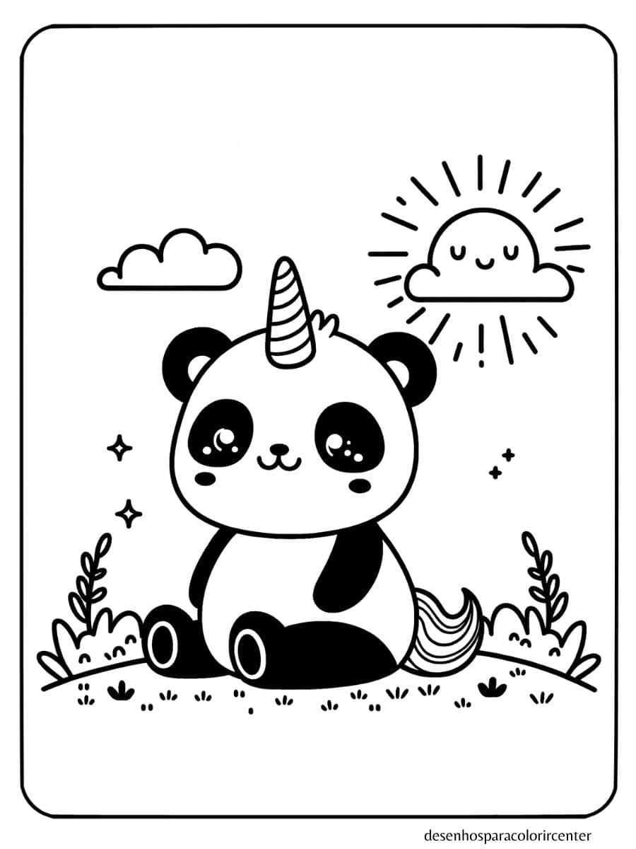 panda unicornio para colorir feliz