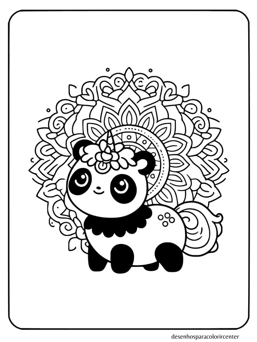 panda unicornio para colorir com mandala