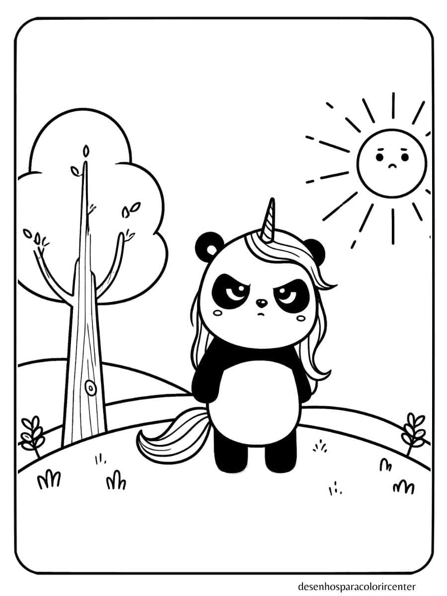panda unicornio para colorir zangado