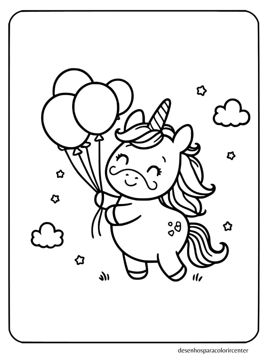 unicornio para colorir con globos