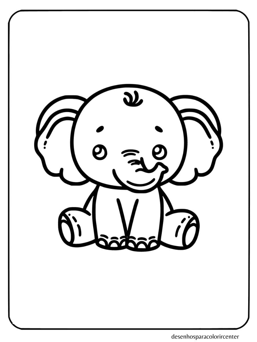 elefante para colorir sentado com expressão fofa