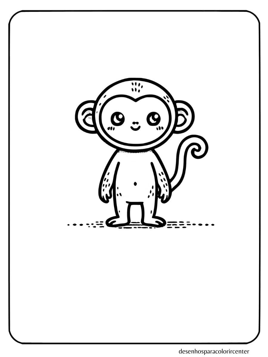 macaco para colorir simples em pé curioso