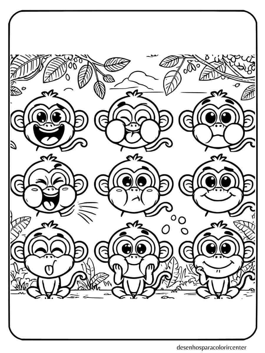 macaco para colorir fazendo caretas engraçadas