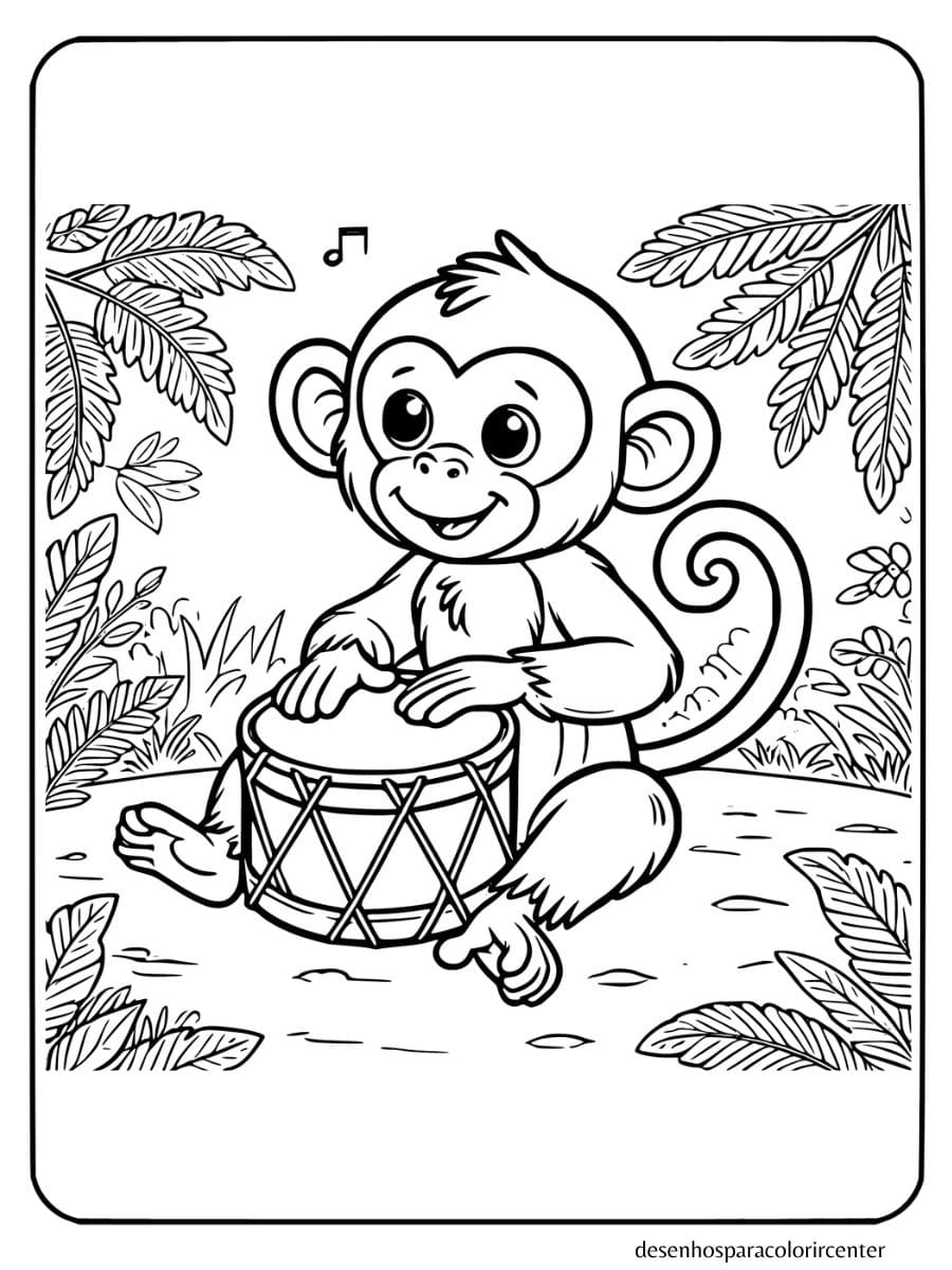 macaco para colorir tocando tambor