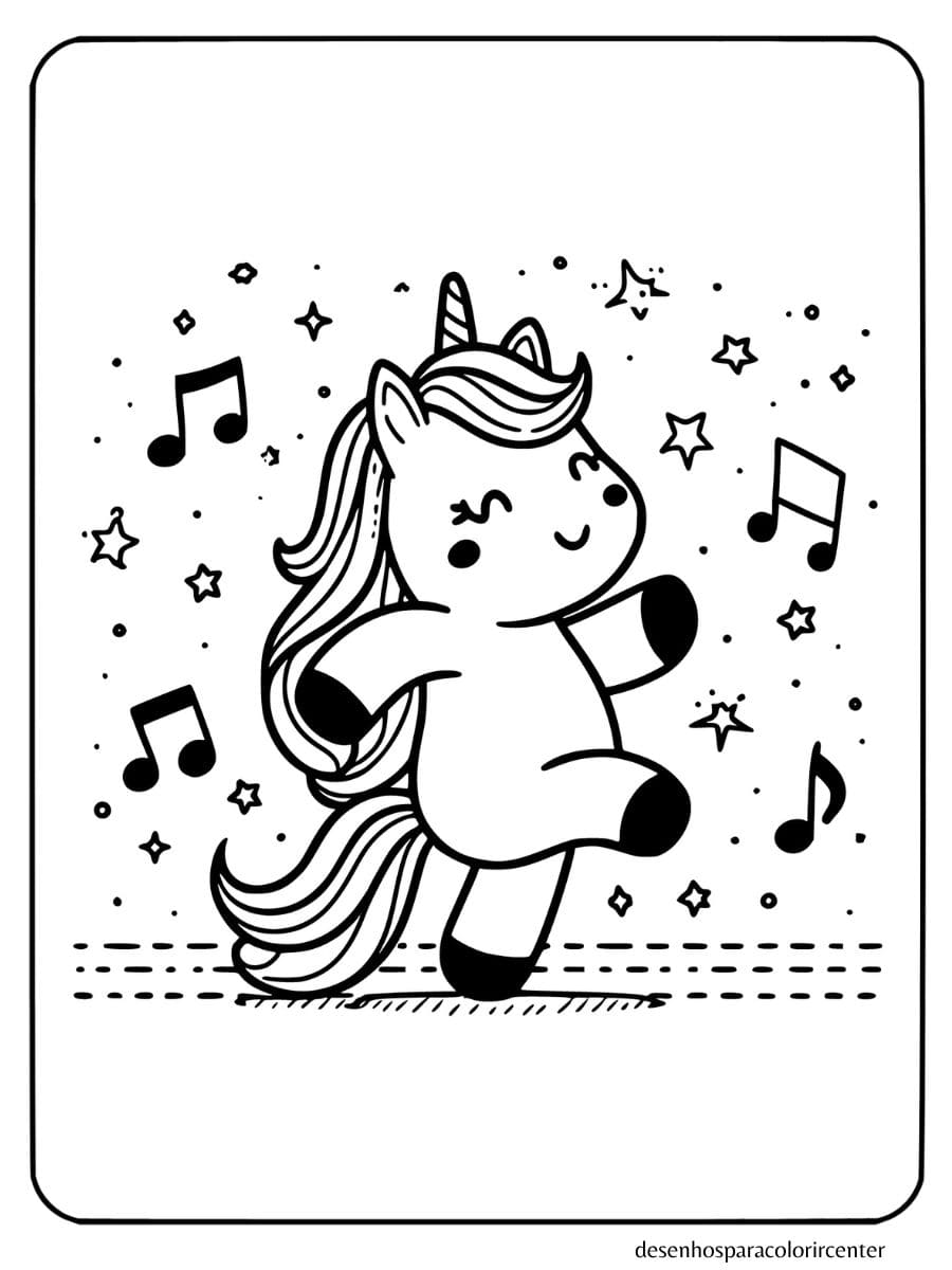 unicornio para colorir bailando