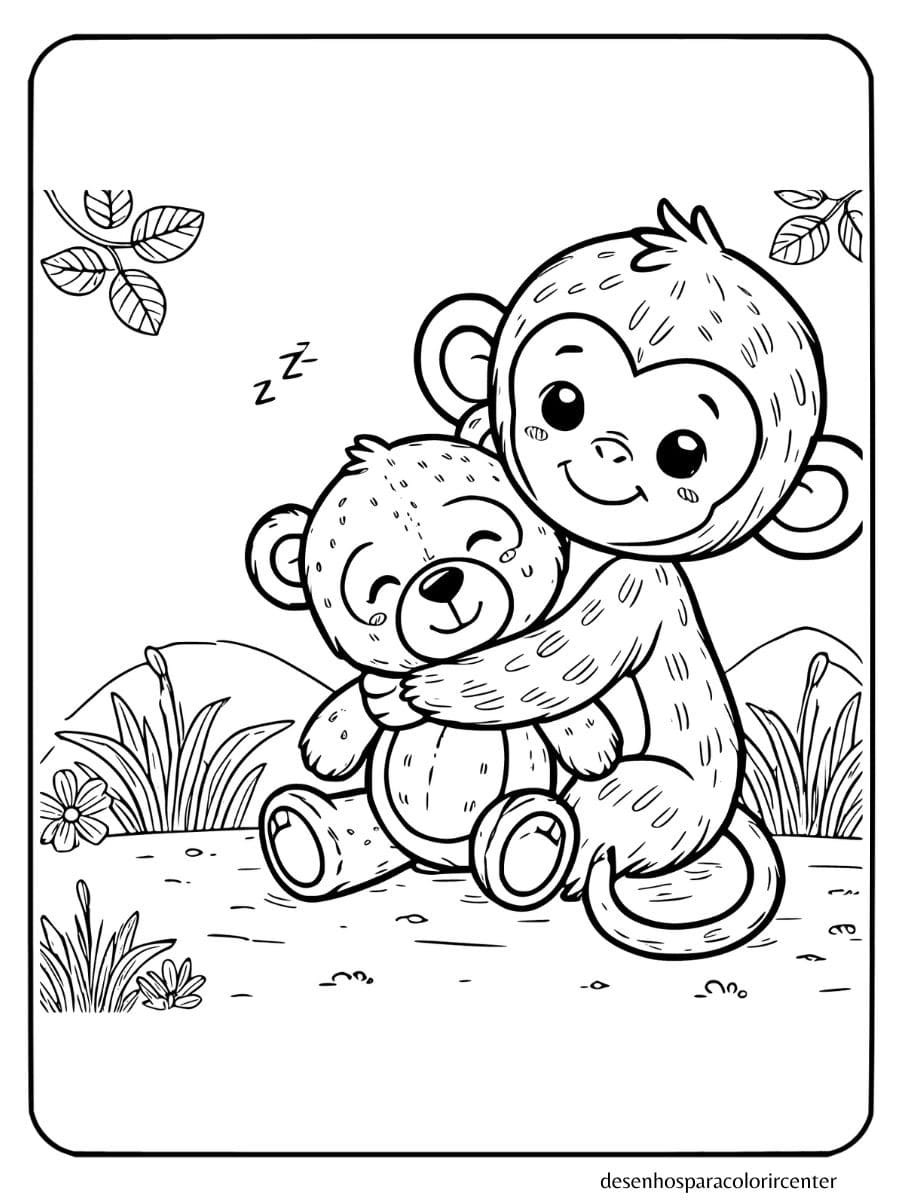 macaco para colorir brincando com uma bola