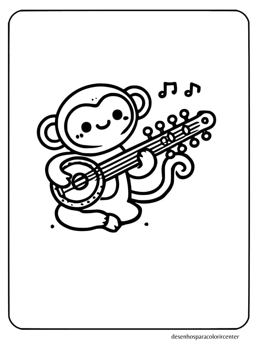 macaco para colorir tocando um instrumento musical