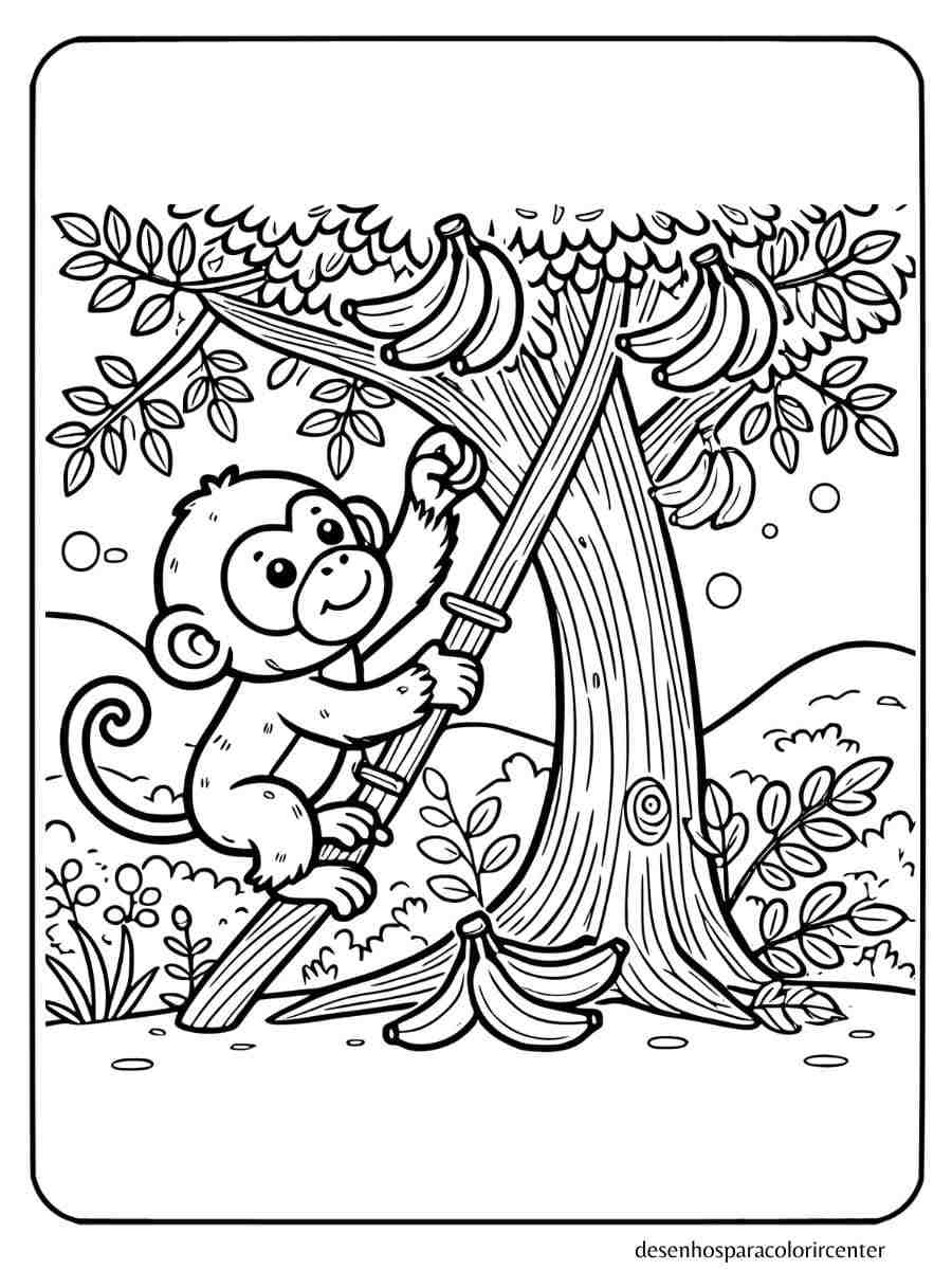 macaco para colorir subindo em uma árvore