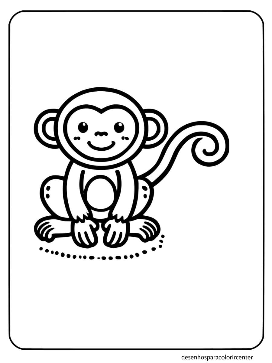 macaco para colorir simples sentado feliz