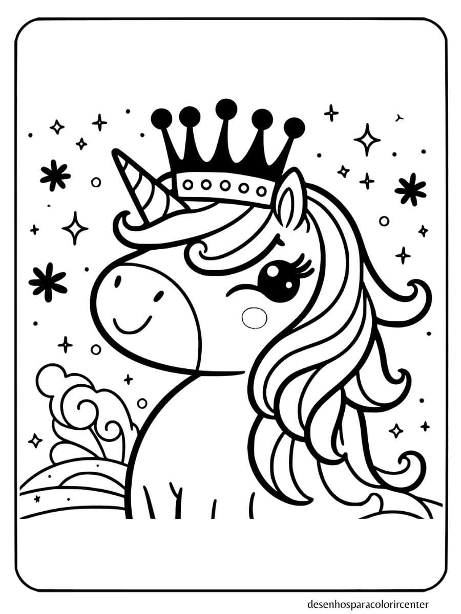 unicornio para colorir con una corona