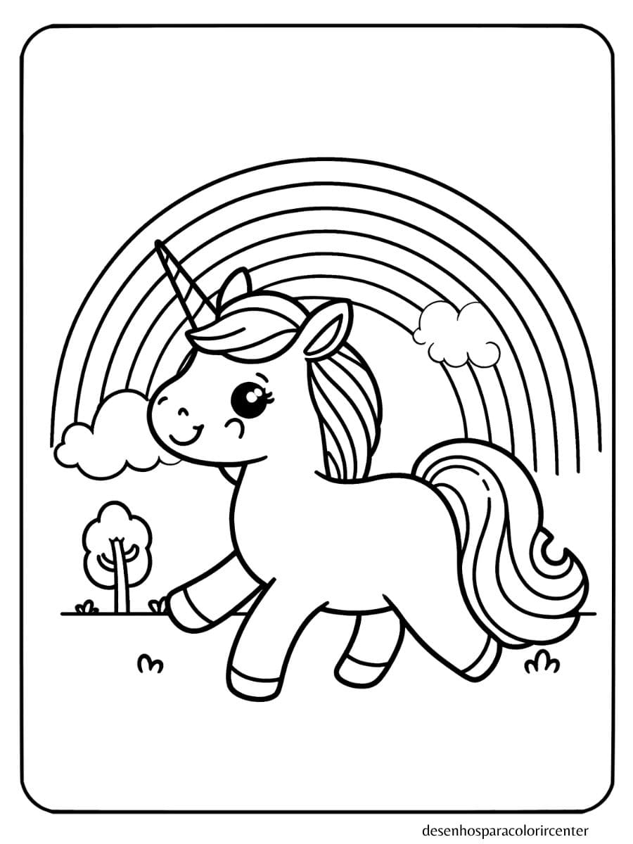 desenho para colorir unicornio e arco iris