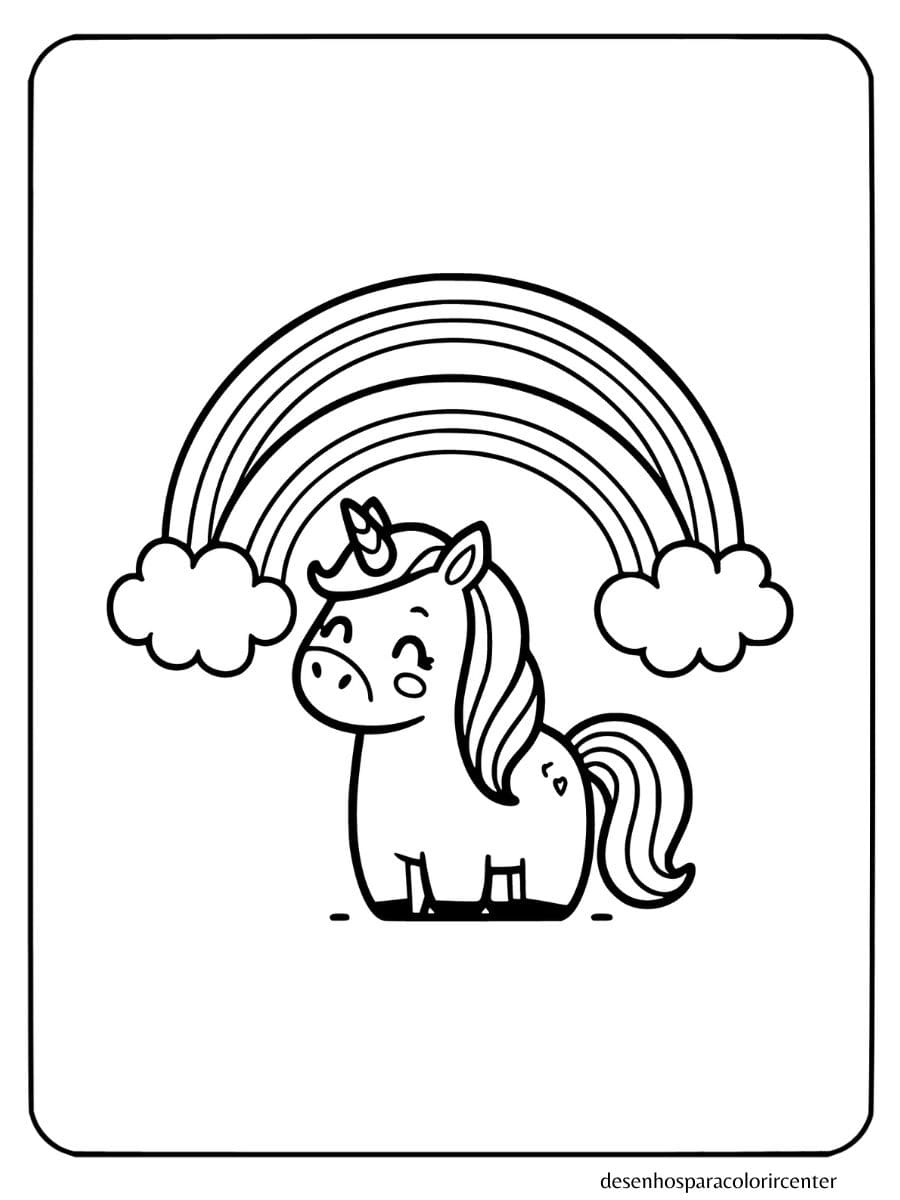 unicornio para colorir con doble arcoíris
