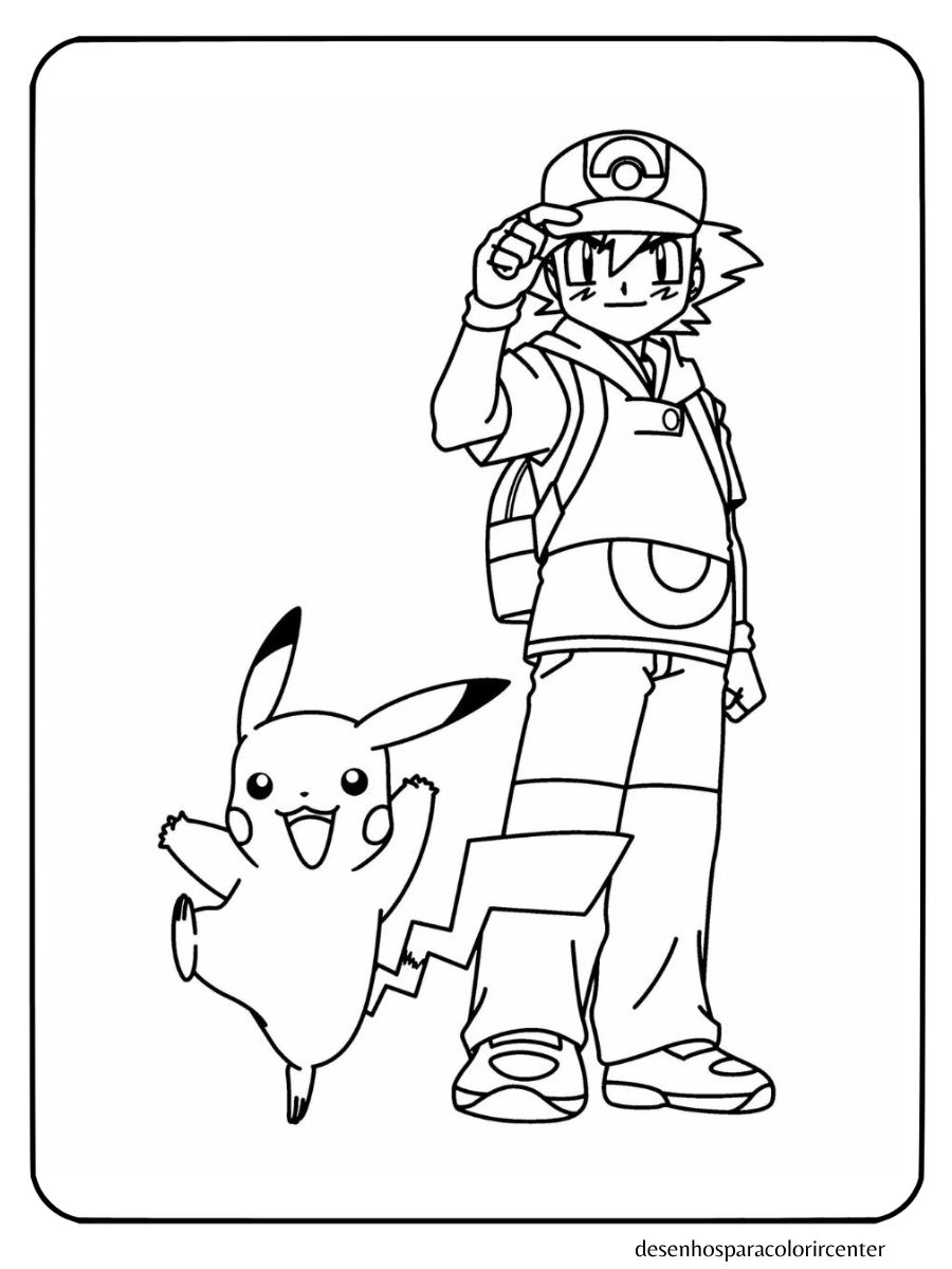 ash e pikachu para colorir