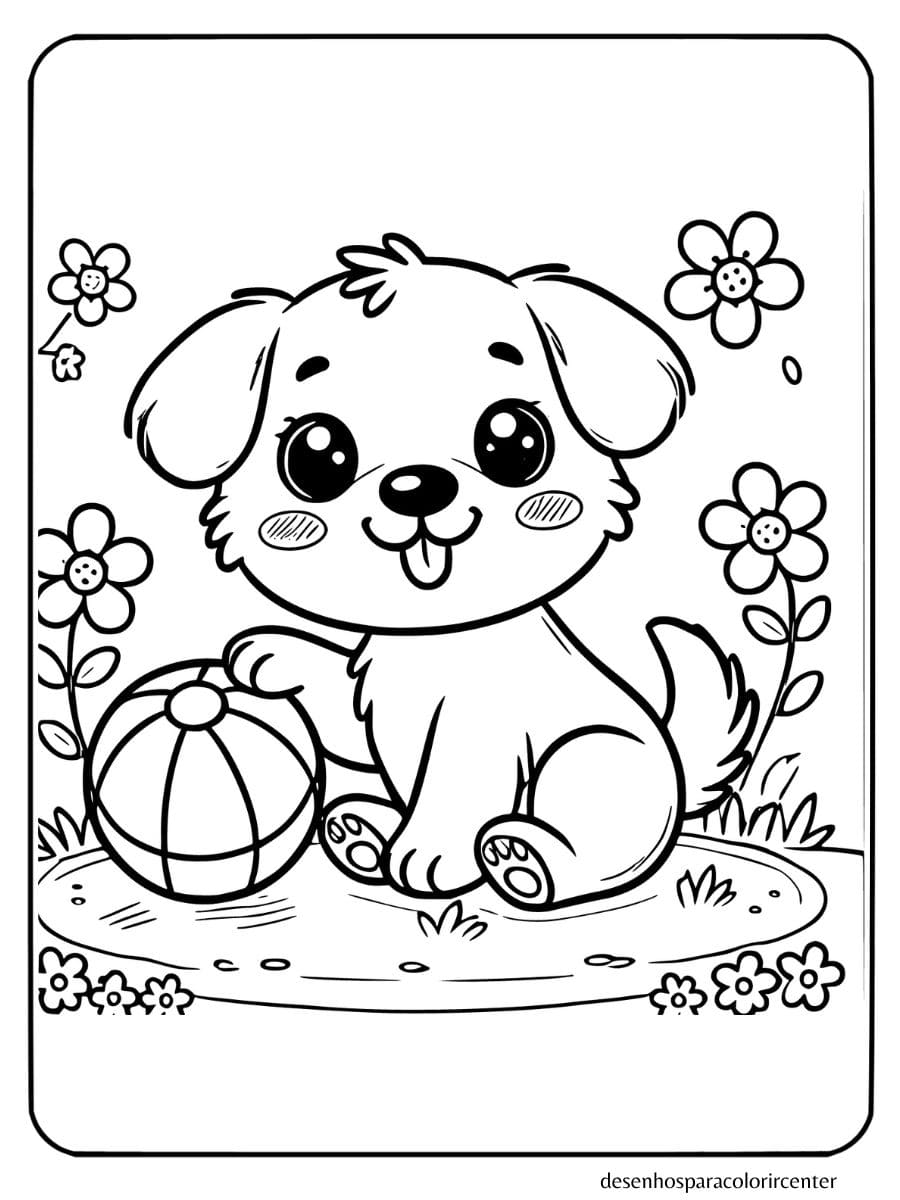 cachorro para colorir com bola