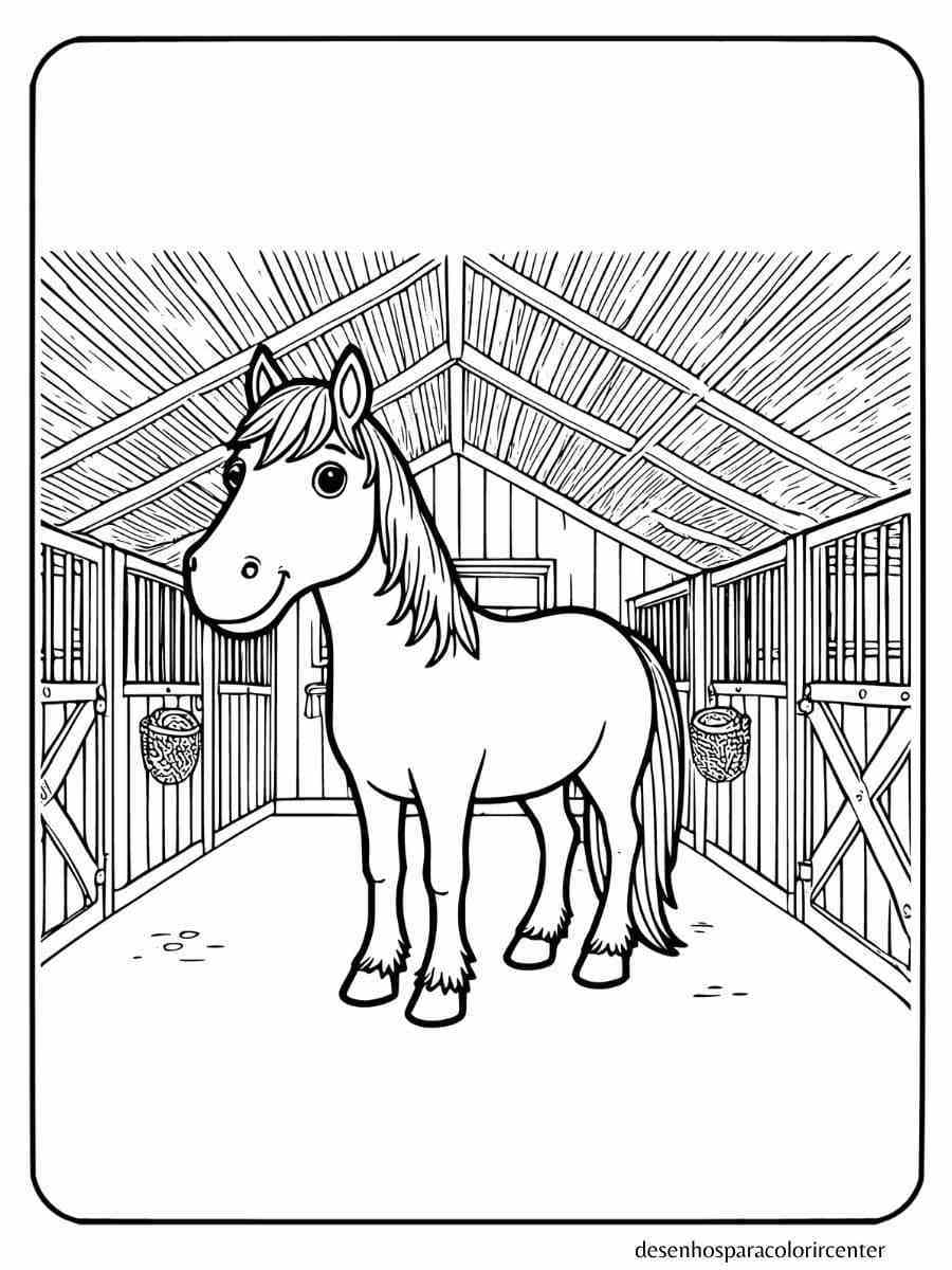 cavalo em um estábulo para colorir