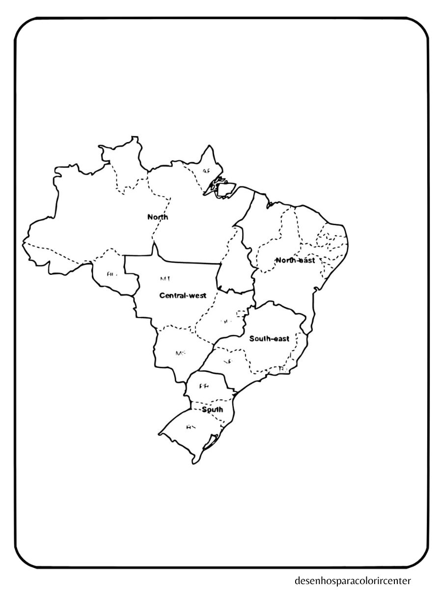 mapa do brasil para colorir com regiões geográficas