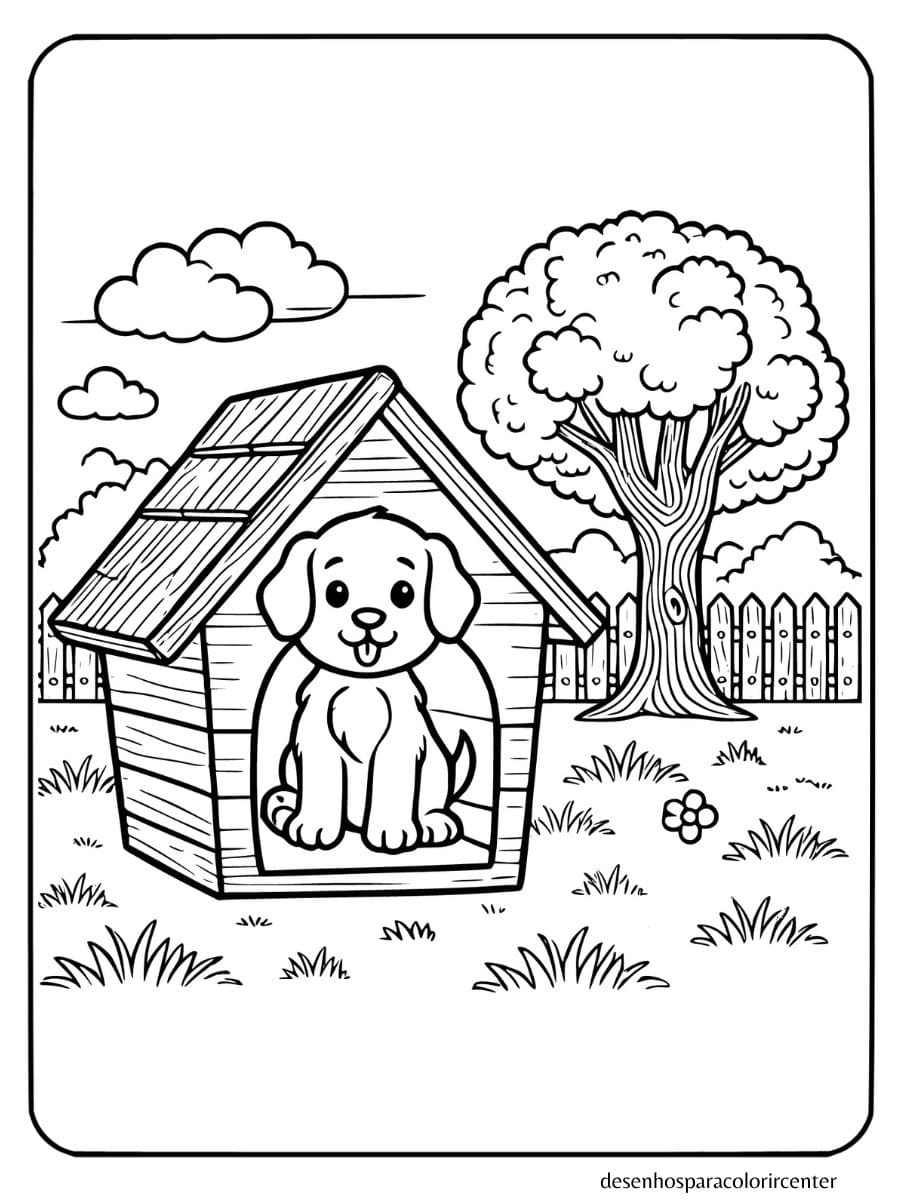 cachorro para colorir na casinha