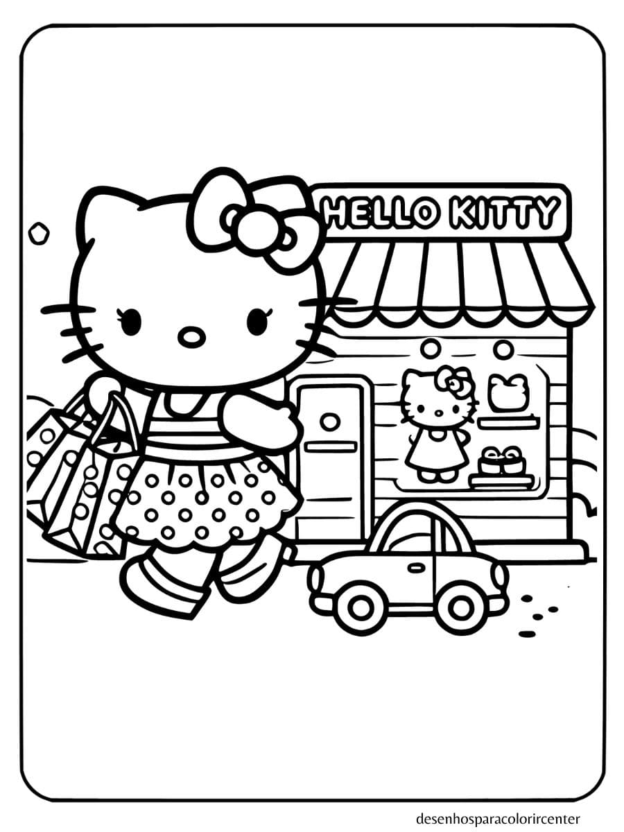 Hello Kitty para colorir fazendo compras