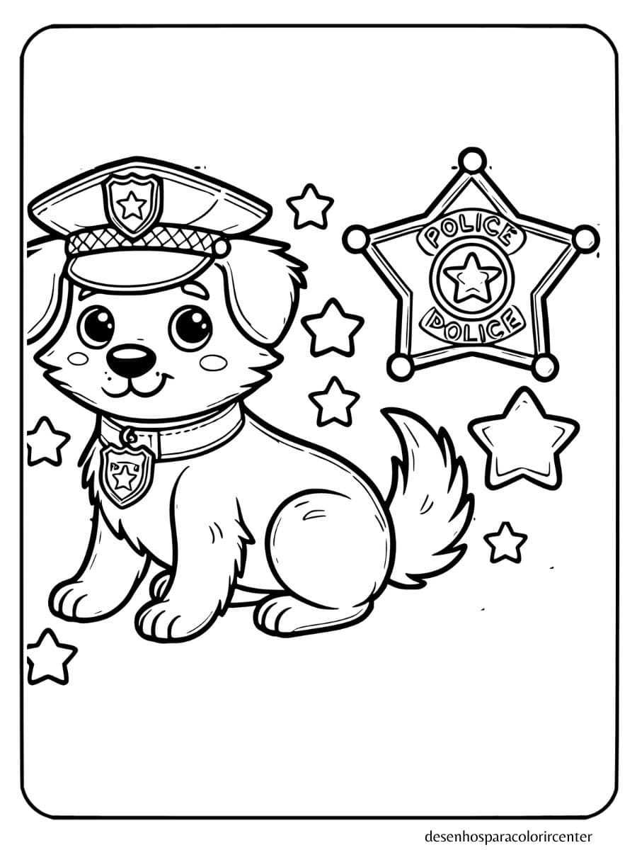 cachorro para colorir policial