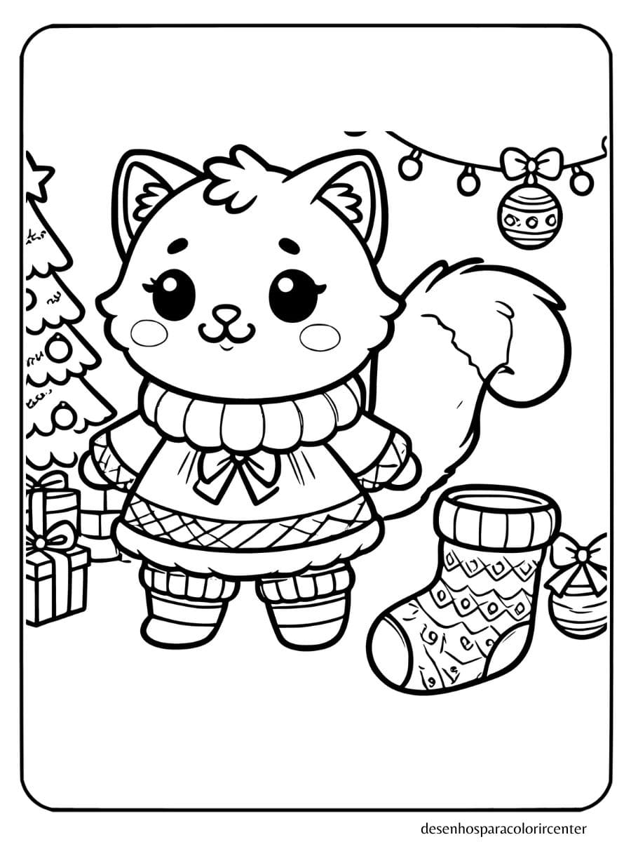 gato para colorir disfrazado de navidad