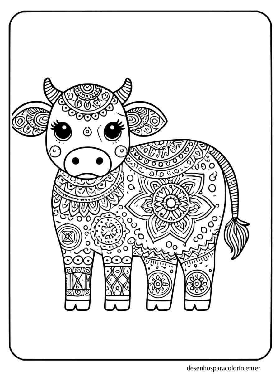 Mandala vaca com padrões intrincados para colorir