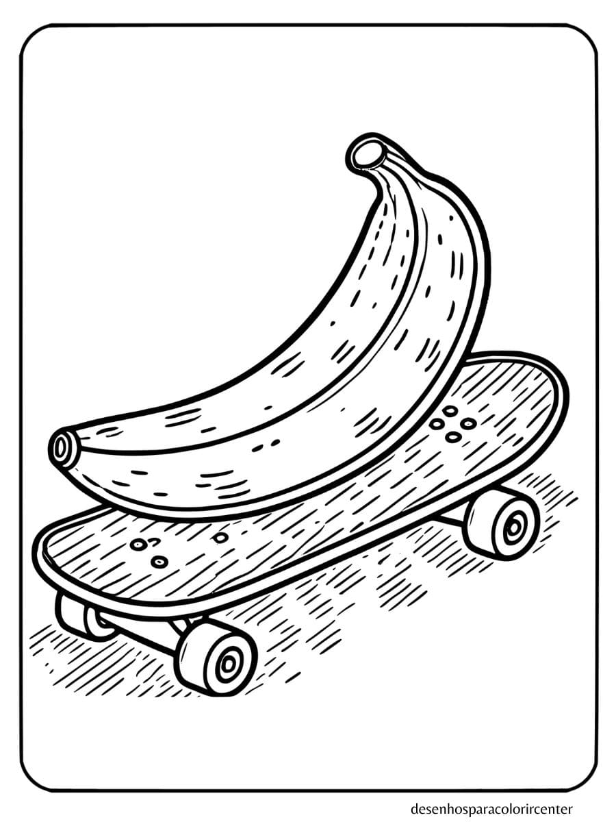 Banana no skate para colorir