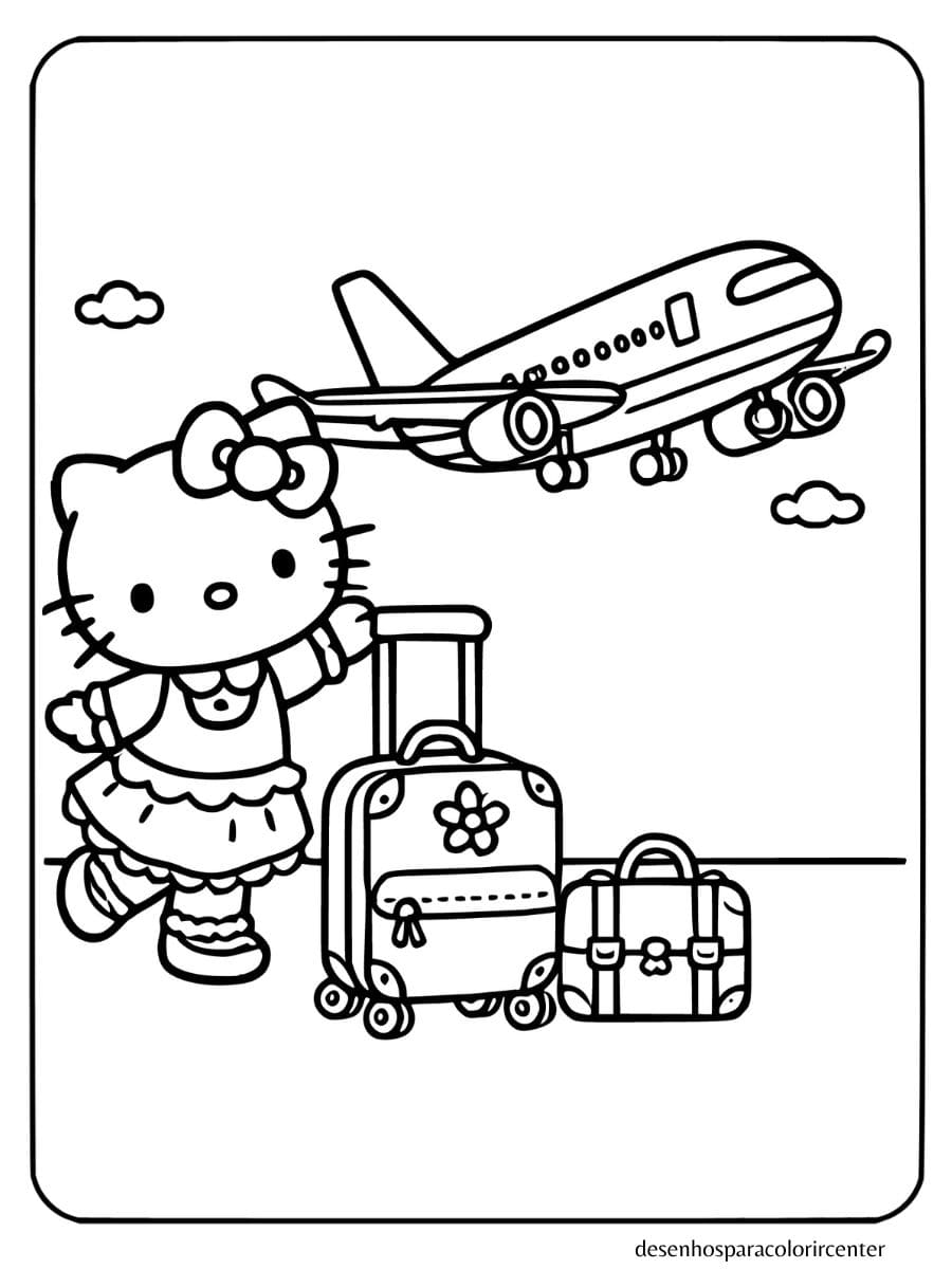 Hello Kitty para colorir viajando