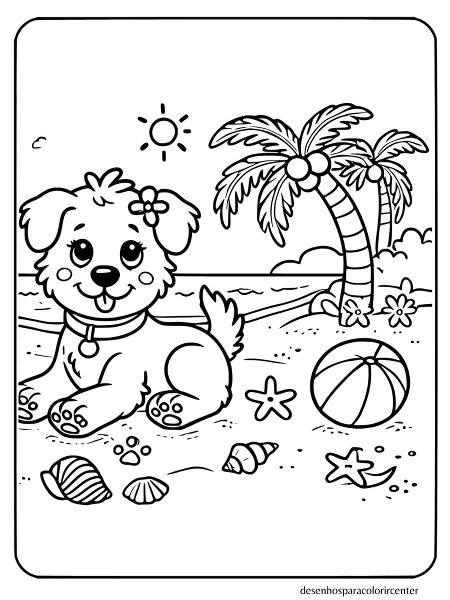 cachorro para colorir na praia