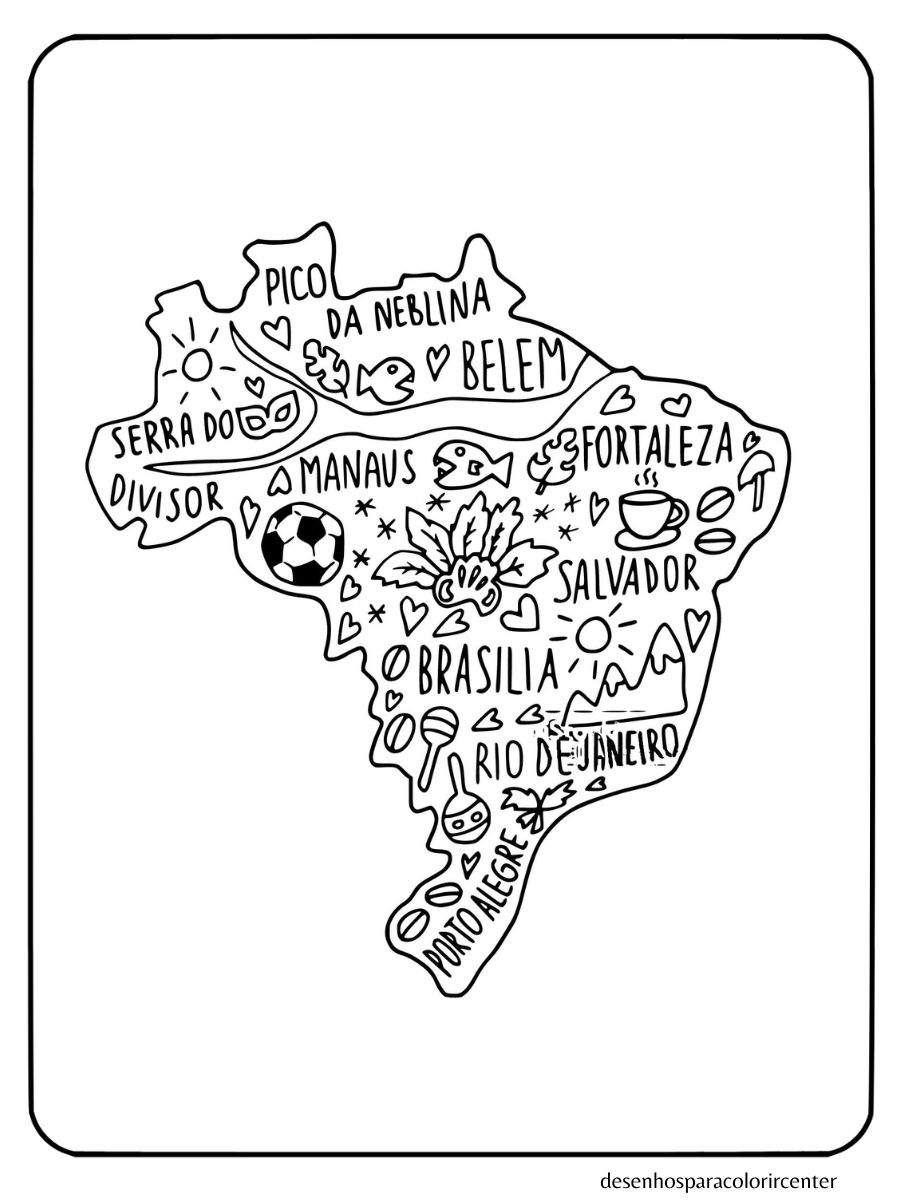 mapa do brasil para colorir com ícones culturais