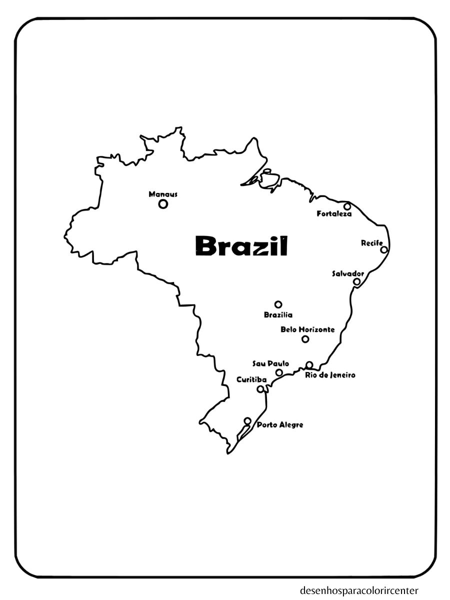 mapa do brasil para colorir com principais cidades