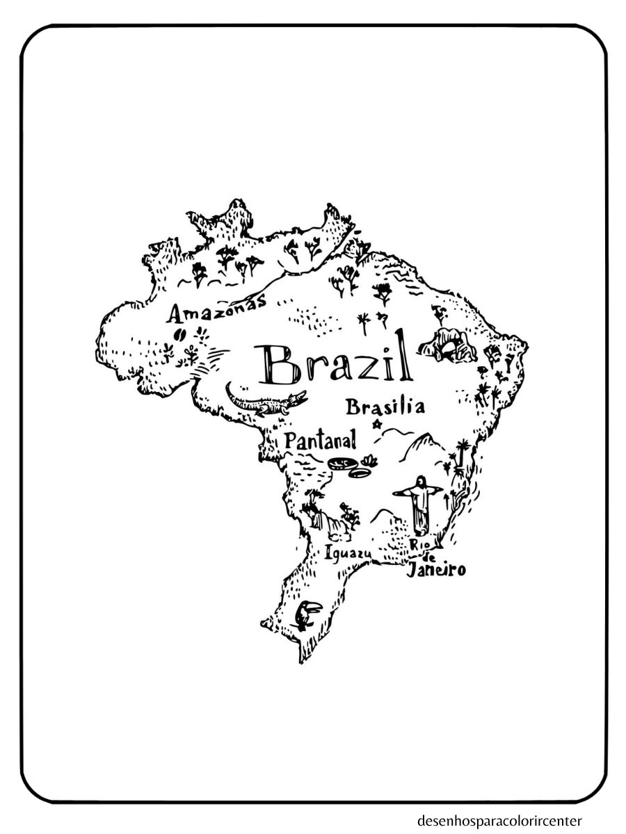 mapa do brasil para colorir ilustrado com paisagens