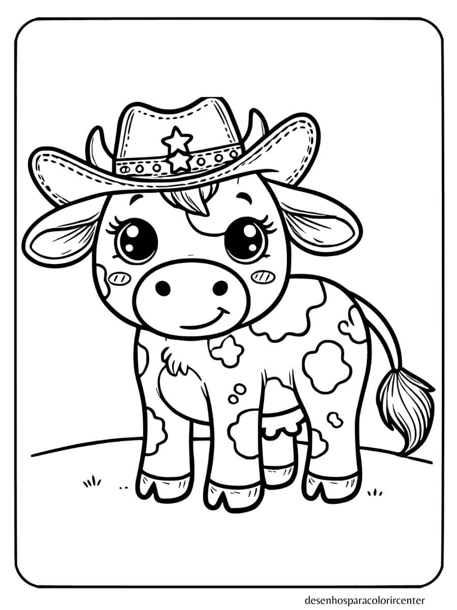 Vaca usando um chapéu de cowboy para colorir