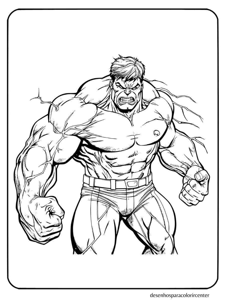 hulk pronto para atacar com punhos cerrados para colorir