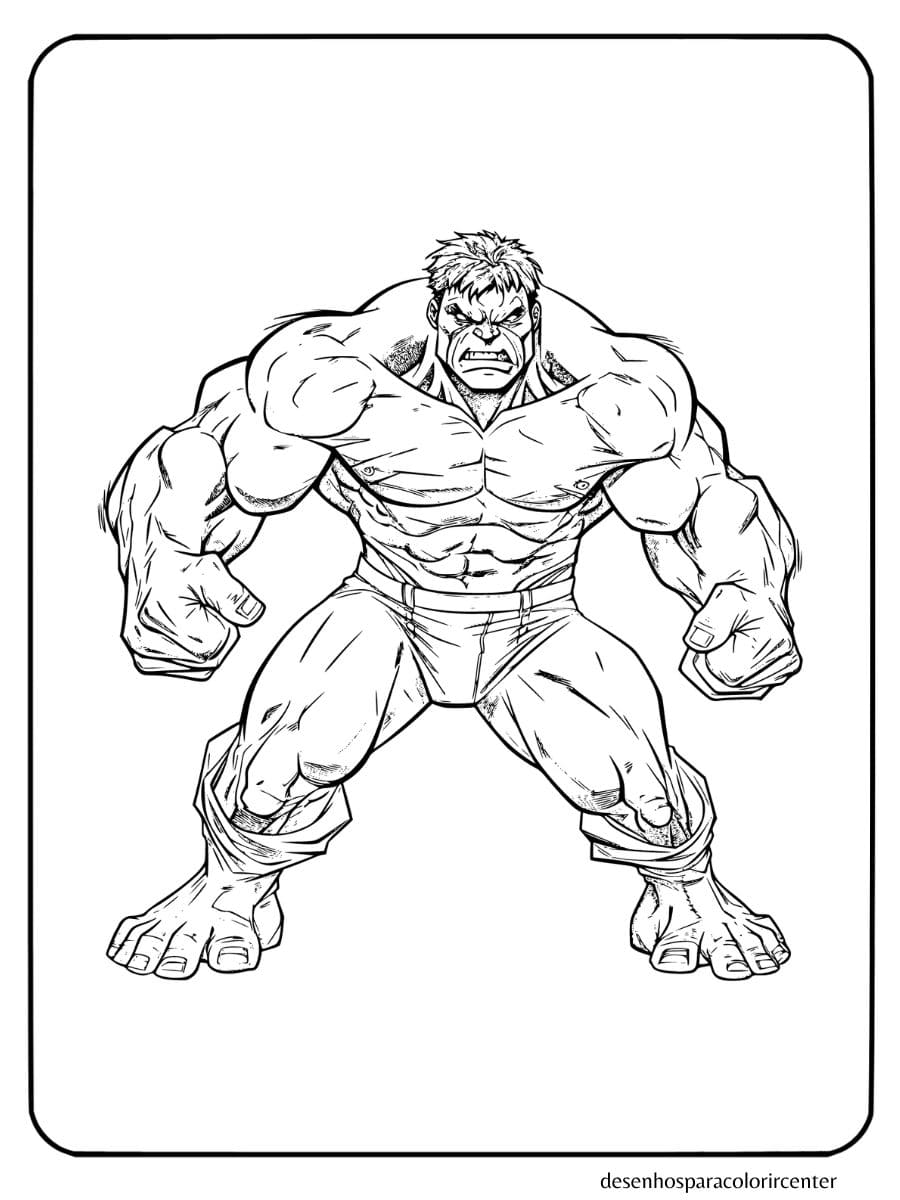 hulk postura poderosa para colorir