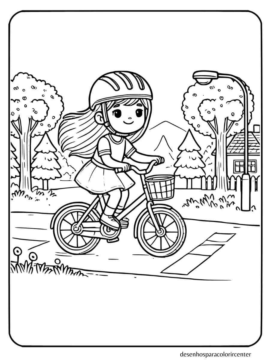 Menina Andando De Bicicleta para colorir