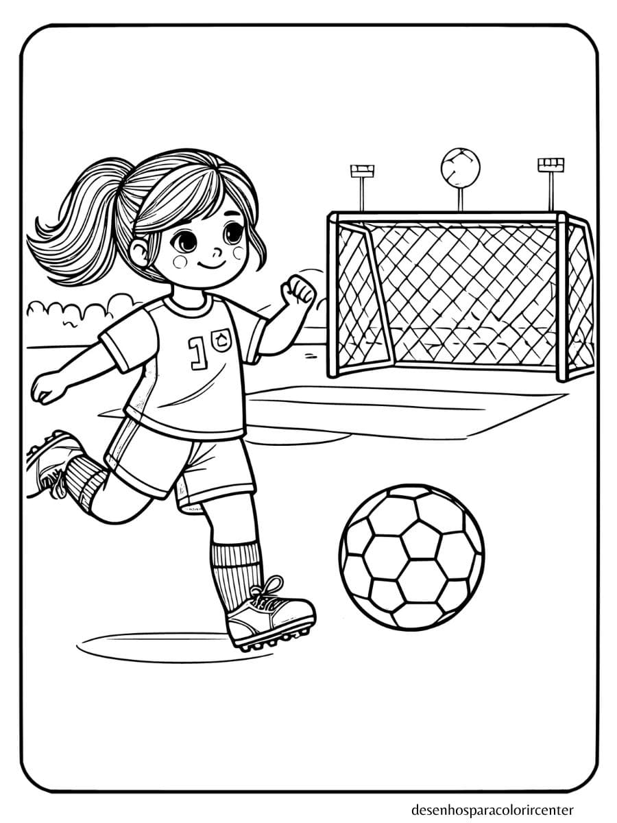 Menina Jogando Futebol para colorir