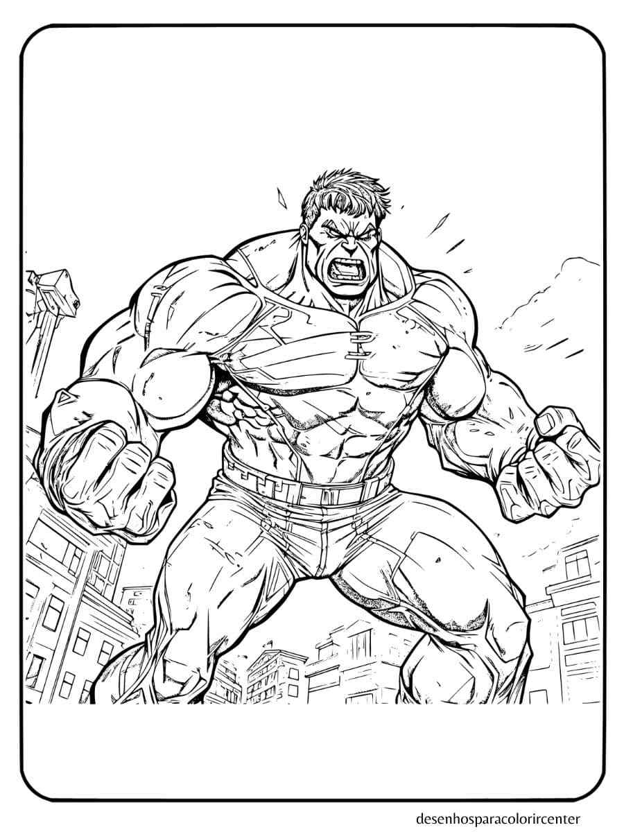 hulk pose furiosa para colorir