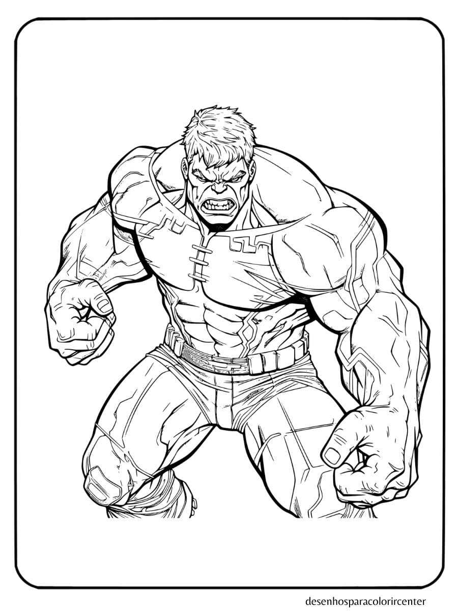 hulk preparando para atacar com forca bruta para colorir